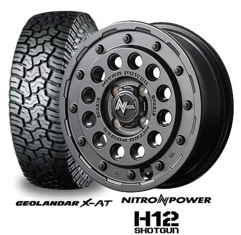 【軽アゲトラ、リフトアップ】【155/65R14 】【ヨコハマ　ジオランダーX-AT】【14X4.5　4穴　PCD：100】【ナイトロパワーH12ショットガン（バレルブラック）】｜タイヤマート２４！　店