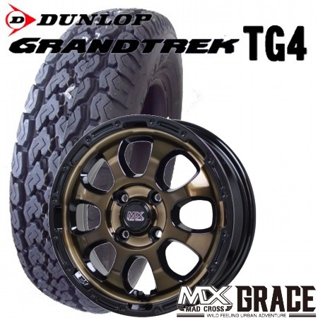 155R12 6PR M+S 軽トラック・バン用4本セット ダンロップ GRANTREK TG4 12X4.00B 4穴 PCD:100 MAD CROSS GRACE/マッドクロス グレイス|タイヤマート24! 店