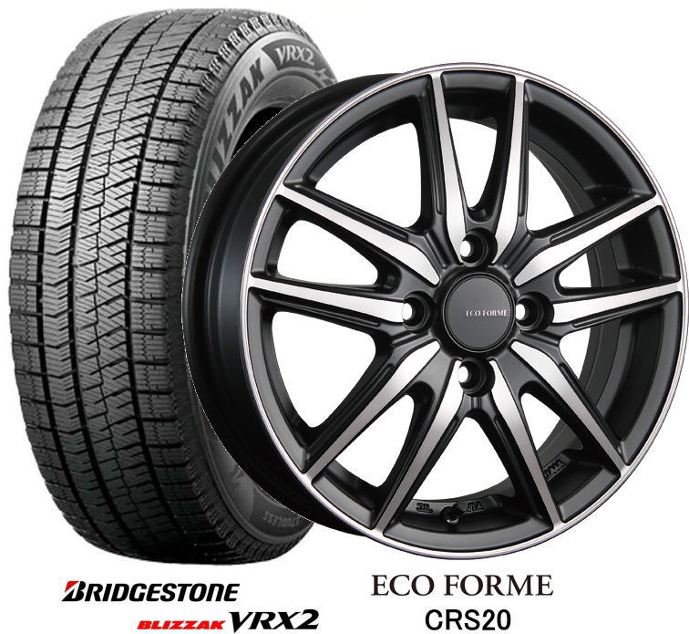 【185/60R15】【15インチ】【BRIDGESTONE BLIZZAK VRX2】【ブリザックVRX2】【ブリヂストン エコフォルムCRS20】【マットブポリッシュMPL】【15X6.0 4穴 PCD:100】【フィット、フィットハイブリット、ヤリス】|タイヤマート24! 店