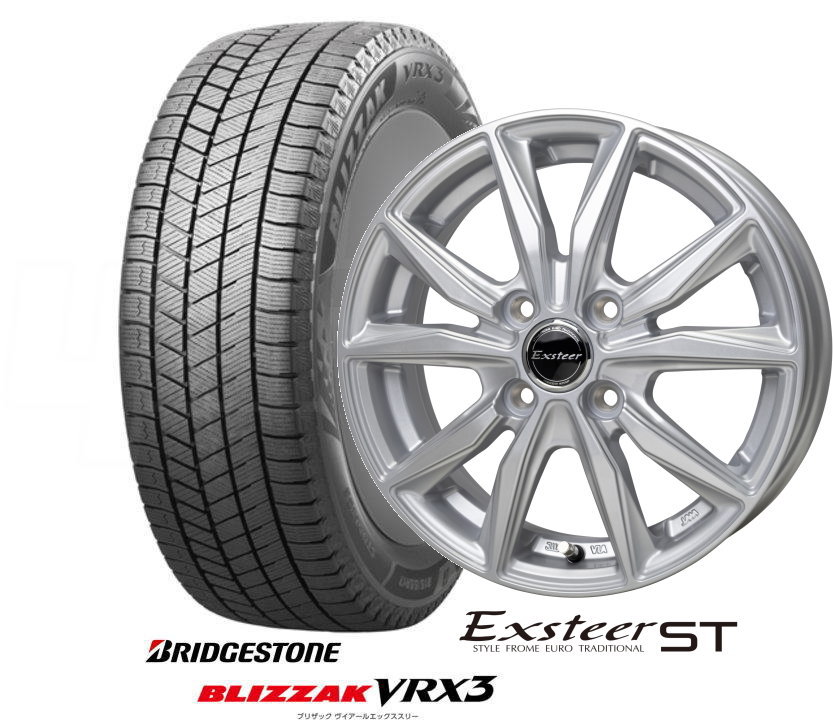 【155/65R14】【14インチ】【BRIDGESTONE BLIZZAK VRX3】【ブリザックVRX3】【HOT STUFF Exsteer ST】【ホットスタッフ　エクスターST】【14X4.5　4穴　PCD：100】【軽自動車全般】｜タイヤマート２４！　店