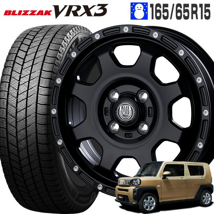ブリザック VRX3 165/65R15 81Q ブリヂストン BRIDGESTONE マッドバーン XR-910K 15&times;4.5 PCD100/4H +45 マットブラック ピアスポリッシュ MBK/PP 15インチ スタッドレスタイヤ 4本 ホイールセット BLIZZAK MUD BAHN XR910K｜タイヤザウルス