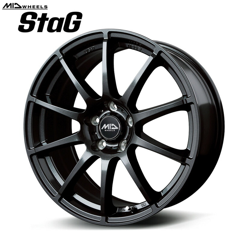 MID WHEELS スタッグ 18×7.0J 114/5 +40 14R球面座 M14×1.5ボルト車専用 ハブ径φ60 ストロングガンメタ 18インチ ホイール単品 1本 クラウンクロスオーバー レクサスLBX 10,138円