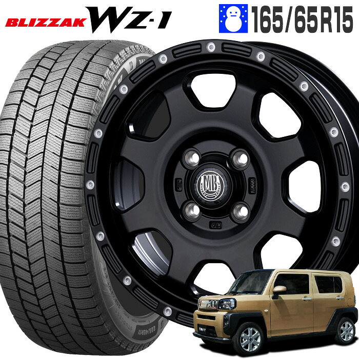 ブリザック WZ-1 165/65R15 81Q ブリヂストン BRIDGESTONE マッドバーン XR-910K 15×4.5 100/4H +45 マットブラック ピアスポリッシュ MBK/PP 15インチ タフト ソリオ スタッドレス タイヤ ホイールセット 4本 BLIZZAK WZ1 MUD BAHN