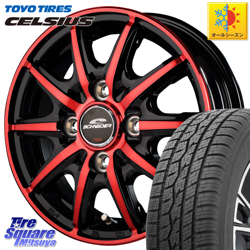 TOYOTIRES トーヨー タイヤ CELSIUS オールシーズンタイヤ 165/70R14MANARAY MID SCHNEIDER RX10-K RED 14インチ 14X4.5J 45 4穴 100 Mx27/37/47Sソリオ・MB37SデリカD2 ハスラー MAx6S系ソリオ デリカD:2 D2 Kei ラピュタ ハスラー リフトアップ等カスタム フレアクロ|タイヤスクエアミツヤ