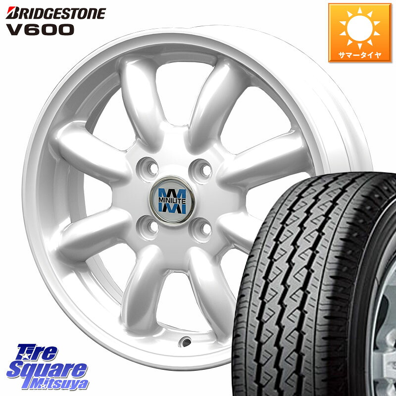 ブリヂストン V600 サマータイヤ 155/80R14 88*86KOSEI MINILITE ホワイト ホイール 14インチ ミニライト 14X5.0J 40 4穴 100 ハイゼットアゲトラCustom車用※軽自動車専用ホイール※|タイヤスクエアミツヤ
