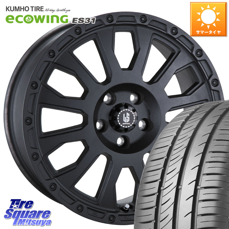 阿部商会 LA STRADA AVENTURA アヴェンチュラ BK 16インチ 16 X 7.0J +42 5穴 114.3 KUMHO ecoWING ES31 エコウィング サマータイヤ 205/60R16 90系ノア ヴォクシー プリウスアルファ RP6～8ステップワゴン