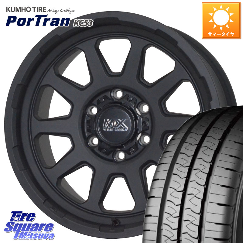 HotStuff マッドクロス レンジャー ブラック ホイール 15インチ 15 X 6.0J +33 6穴 139.7 KUMHO PorTran KC53 ポートラン サマータイヤ 107/105 195/80R15 107*105 200系ハイエース
