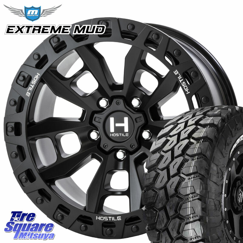 MONSTA TIRE EXTREME MUD ホワイトレター サマータイヤ 35X/12.50R17HOSTILE H130 CRANDON クランドン ASP ホイール 17インチ 17X9.0J 0 5穴 127 クライスラー ジープ ラングラー JK系 クライスラー ジープ ラングラー JL系｜タイヤスクエアミツヤ