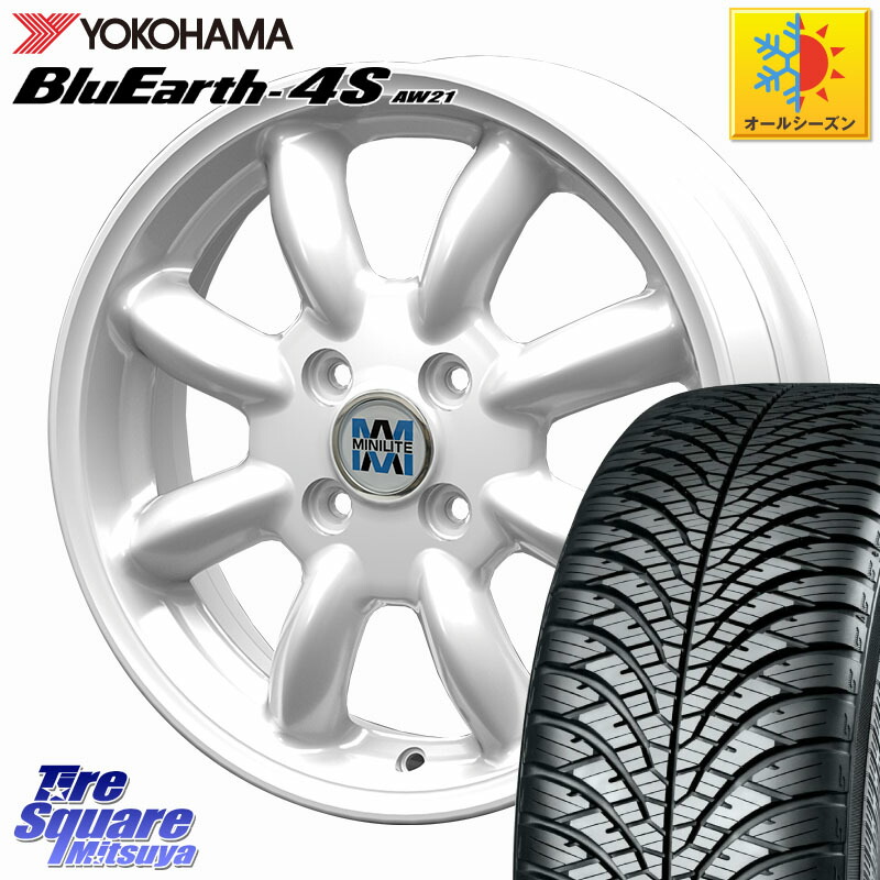 YOKOHAMA R4423 BluEarth-4S AW21 オールシーズンタイヤ ヨコハマ 175/65R14 KOSEI MINILITE ホワイト ホイール 14インチ ミニライト 14 X 5.0J +40 4穴 100