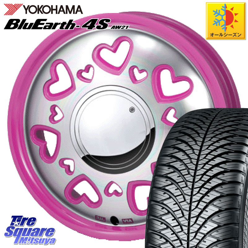 YOKOHAMA R8507 BluEarth-4S AW21 オールシーズンタイヤ ヨコハマ 165/65R14 MONZA K Quty キューティー ホイール 14インチ 14 X 4.5J +43 4穴 100 キャスト[アクティバ] ピクシスジョイ[Cグレード] ハイゼット アゲトラCustom車用※軽自動車専用ホイール※