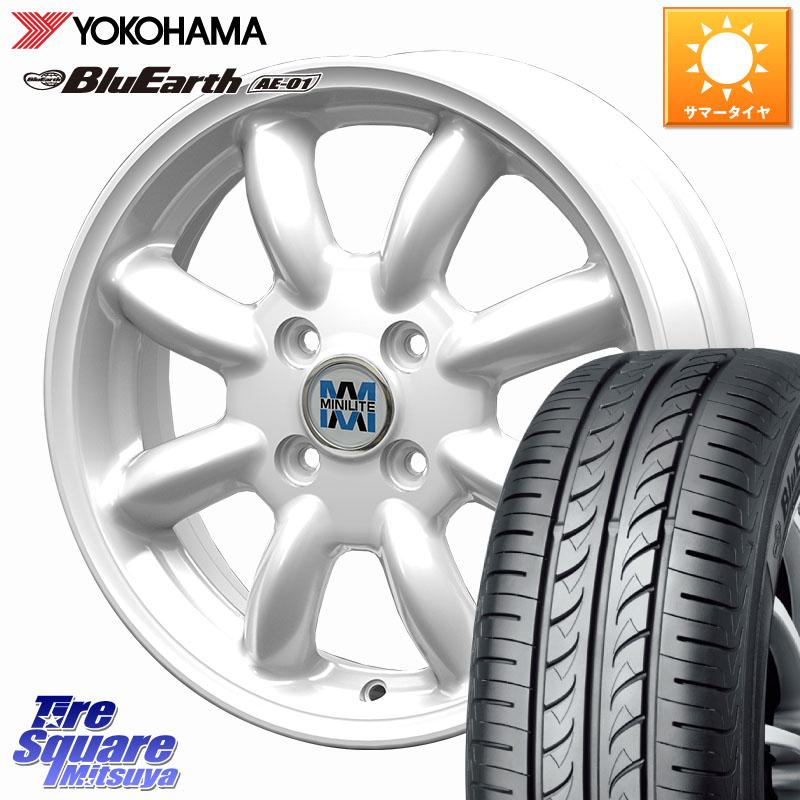 KOSEI MINILITE ホワイト ホイール 15インチ ミニライト 15 X 4.5J +45 4穴 100 YOKOHAMA R0736 BluEarth AE01 ヨコハマ 165/65R15 ダイハツTAFT Mx27/37/47Sソリオ・デリカD2 MAx6S系ソリオ