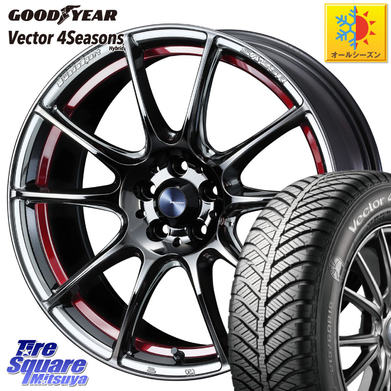 グッドイヤー ベクター Vector 4Seasons Hybrid オールシーズンタイヤ 225/45R18 WEDS SA-25R RED ウェッズ スポーツ ホイール 18インチ 18 X 7.5J +45 5穴 114.3 90系ノア ヴォクシー プリウスアルファ P15キックス リーフ RP6～8ステップワゴン レヴォーグ