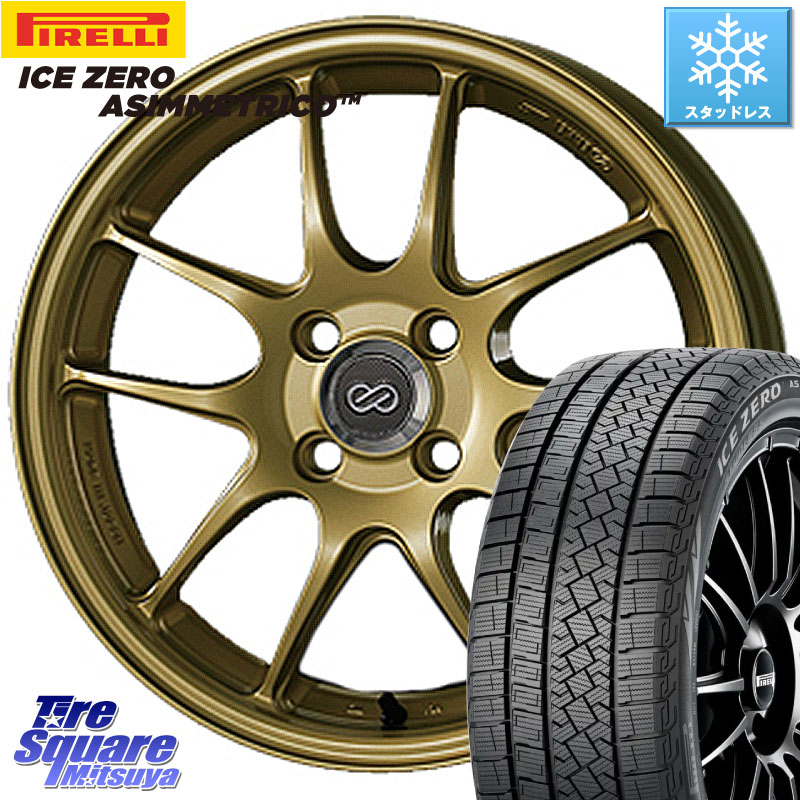 ピレリ ICE ZERO ASIMMETRICO スタッドレス ミツヤ 195/60R16 ENKEI エンケイ PerformanceLine PF01 ゴールド ホイール 16 X 6.5J +53 4穴 100 E13ノートクロスオーバー