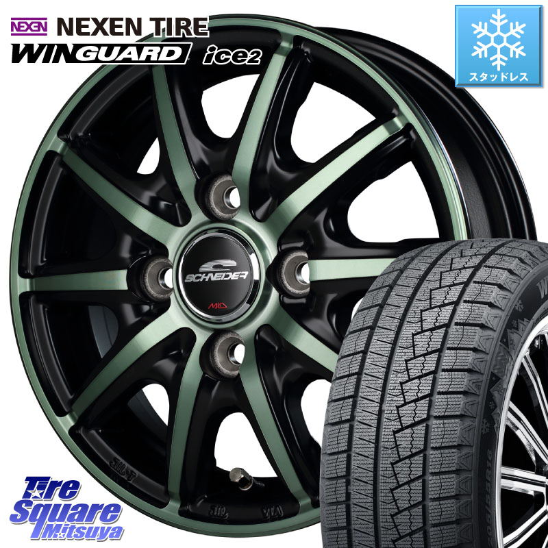 NEXEN WINGUARD ice2 2025年製 スタッドレス ミツヤ ネクセン ウィンガードアイス2 165/70R14 MANARAY MID SCHNEIDER RX10-K GREEN 14インチ 14 X 4.5J +45 4穴 100 Mx27/37/47Sソリオ・デリカD2 ハスラー MAx6S系ソリオ