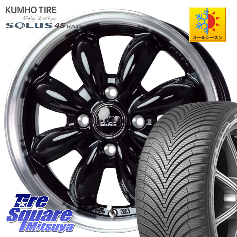 KUMHO SOLUS 4S HA32 ソルウス オールシーズンタイヤ 155/65R14HotStuff LaLa Palm CUP2 ララパーム カップ2 BK ホイール 14インチ 14X4.5J 45 4穴 100 デリカミニ2WD タント スペーシア サクラ ハイゼットアゲトラCustom車用※軽自動車専用ホイール※ ルークス ROOX|タイヤスクエアミツヤ