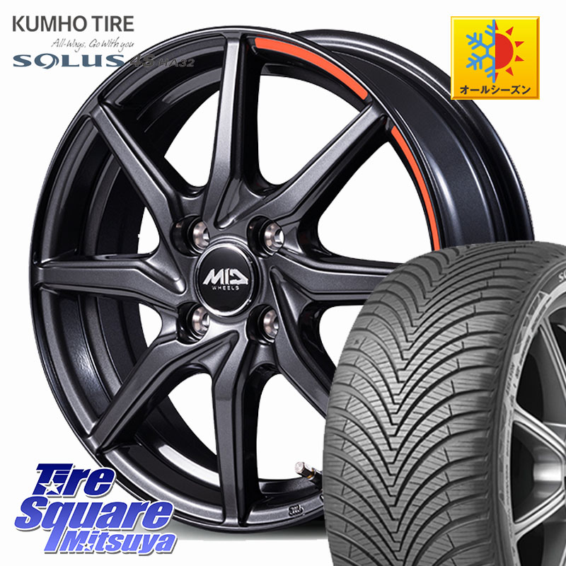 KUMHO SOLUS 4S HA32 ソルウス オールシーズンタイヤ 185/65R15 MANARAY MID RX810 ACTIVE BLACK ホイール 15インチ 15 X 6.0J +52 5穴 114.3 GT系フリード5ナンバー車 GT系フリードクロスター