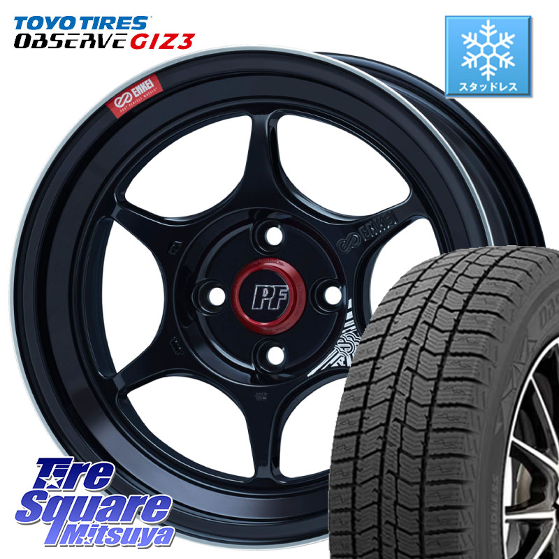 TOYO OBSERVE GIZ3 2024年製～ オブザーブ ギズ3 スタッドレス ミツヤ 205/55R16 ENKEI エンケイ PerformanceLine PF06 BK ホイール 16インチ 16 X 6.5J +45 4穴 100 E13オーラ