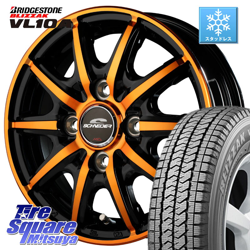 ブリヂストン BLIZZAK VL10A ブリザック スタッドレス ミツヤ 145/80R12 86*84 MANARAY MID SCHNEIDER RX10-K ORANGE 12インチ 12 X 3.5J +42 4穴 100 エブリイバン・キャリイ・スクラムバン・クリッパー(バン・トラック)