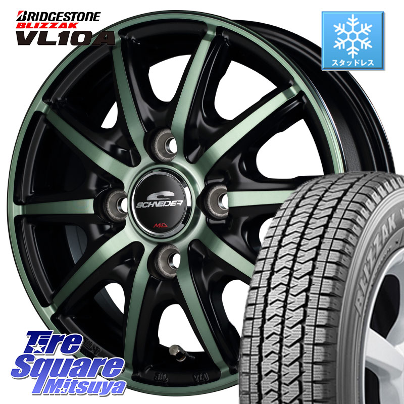 ブリヂストン BLIZZAK VL10A ブリザック スタッドレス ミツヤ 145/80R12 86*84 MANARAY MID SCHNEIDER RX10-K GREEN 12インチ 12 X 3.5J +42 4穴 100 エブリイバン・キャリイ・スクラムバン・クリッパー(バン・トラック)