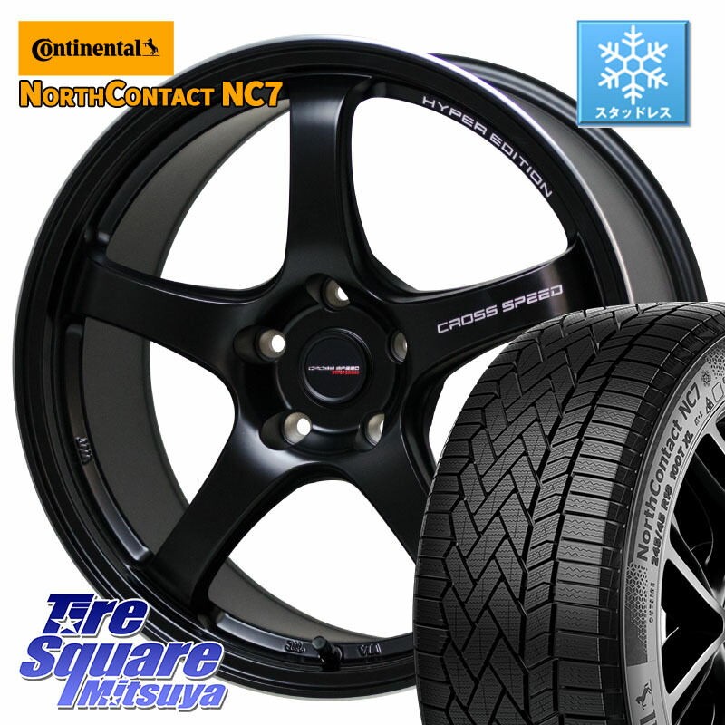 コンチネンタル NorthContact NC7 スタッドレス ミツヤ 正規品 225/55R17 HotStuff クロススピード CR5 CR-5 軽量 BK ホイール 17インチ 17 X 7.5J +50 5穴 114.3 RV系ヴェゼル MAZDA6 BN・BL系レガシィ