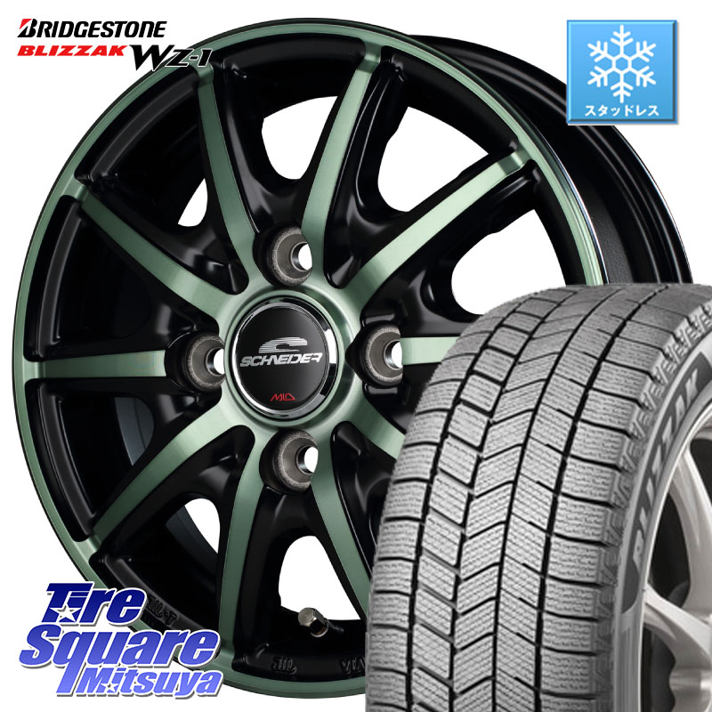 ブリヂストン BLIZZAK WZ-1 WZ1 2025年製 ブリザック スタッドレス ミツヤ 155/65R14 MANARAY MID SCHNEIDER RX10-K GREEN 14インチ 14 X 4.5J +45 4穴 100 N-BOX デリカミニ2WD タント スペーシア サクラ ハイゼット アゲトラCustom車用※軽自動車専用ホイール※