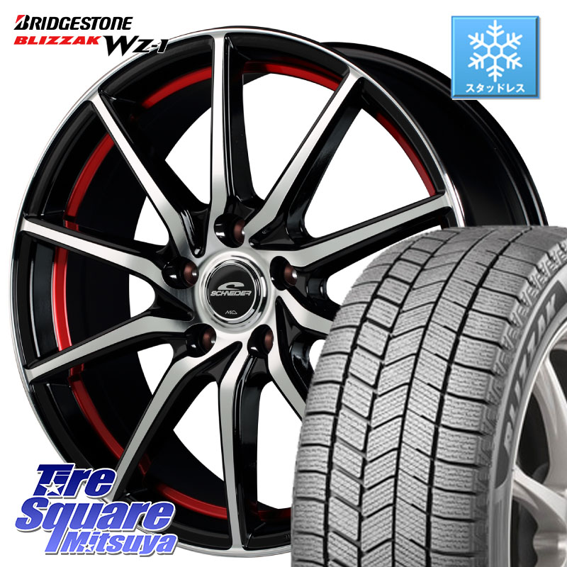 ブリヂストン BLIZZAK WZ-1 WZ1 2025年製 ブリザック スタッドレス ミツヤ 195/60R17MANARAY MID SCHNEIDER RX810 レッド ホイール 17インチ 17X7.0J 48 5穴 114.3 60系プリウス|タイヤスクエアミツヤ