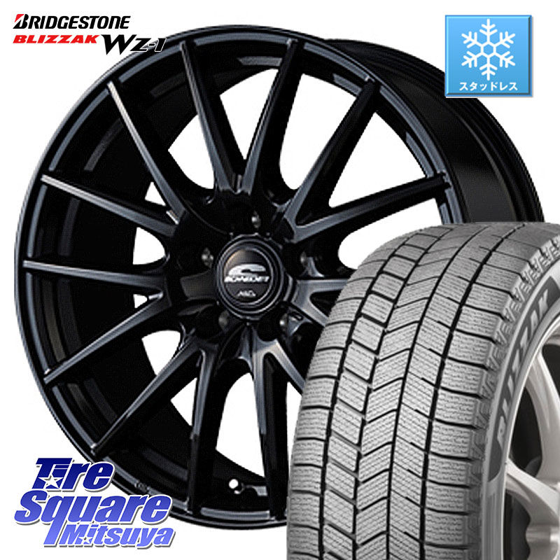 ブリヂストン BLIZZAK WZ-1 WZ1 2025年製 ブリザック スタッドレス ミツヤ 215/45R18MANARAY MID SCHNEIDER SQ27 ブラック ホイール 18インチ 18X8.0J 42 5穴 114.3 ZE1リーフ プリウスアルファ シビック インサイト｜タイヤスクエアミツヤ