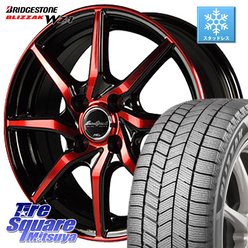ブリヂストン BLIZZAK WZ-1 WZ1 2025年製 ブリザック ■ スタッドレス ミツヤ 195/65R15 MANARAY MID Euro Speed S810 レッド ホイール 15インチ 15 X 5.5J +45 4穴 100 E13オーラ