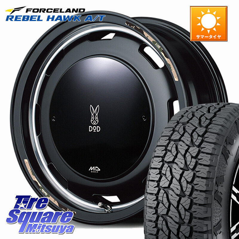 FORCELAND REBEL HAWK AT 2026年製 在庫● フォースランド サマータイヤ A/T 215/70R16MANARAY MID x DOD ウシャリントバリ ホイール 16インチ 16X5.5J 20 5穴 139.7 ジムニー専用(要オーバーフェンダー等) AZオフロード カスタムサイズ|タイヤスクエアミツヤ