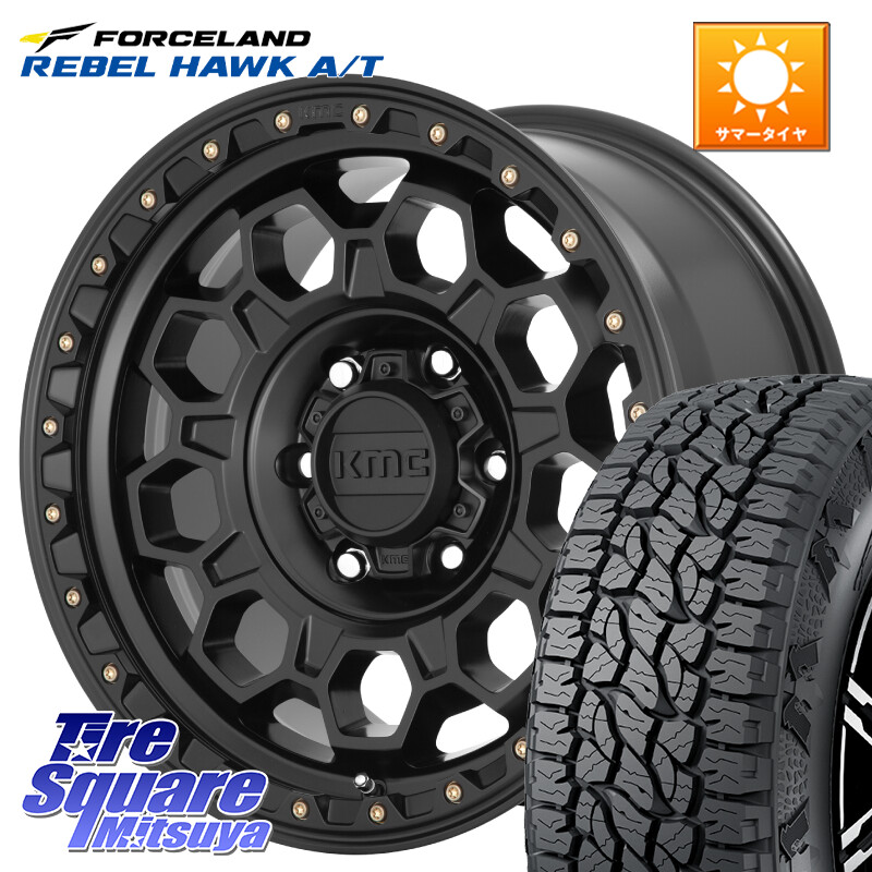 FORCELAND REBEL HAWK AT 2026年製 在庫● フォースランド アウトラインホワイトレター サマータイヤ A/T 265/65R17KMC KM545 Trek Black ホイール 17インチ 17X8.0J 20 6穴 139.7 GUN226ハイラックス 150系プラド ランクル[FJ] トライトンGSR GUN125ハイラックス Tac｜タイヤスクエアミツヤ