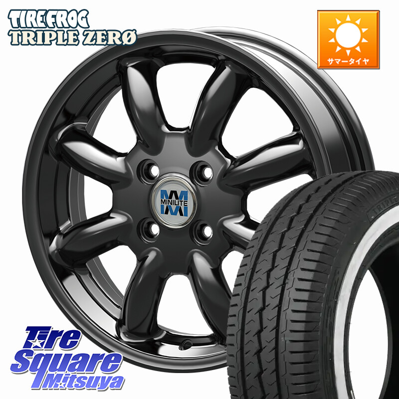 TIRE FROG TRIPLE ZERO ホワイトリボン 155/80R14 88*86KOSEI MINILITE ブラック ホイール 14インチ ミニライト 14X5.0J 40 4穴 100 ハイゼットアゲトラCustom車用※軽自動車専用ホイール※｜タイヤスクエアミツヤ