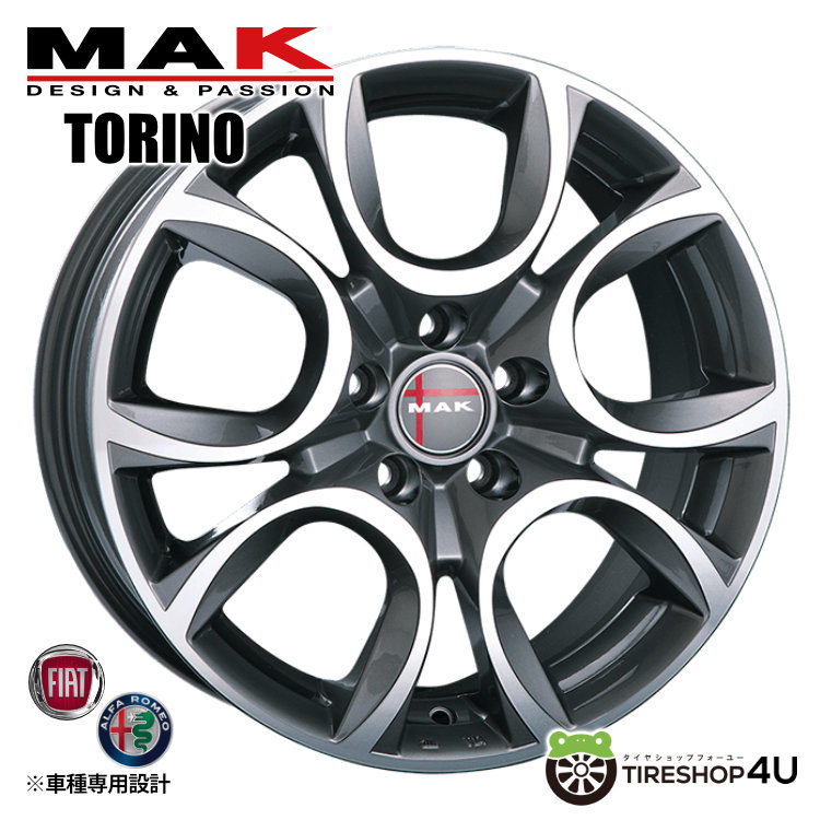 阿部商会 MAK TORINO 15x6.0J 4/98 +40 ガンメタリックミラー HUB Φ58.1 フィアット500e MAKシリーズ トリノ 純正アルミ用ボルト 純正センターキャップ対応 新品アルミホイール1本価格 [4本購入で送料無料]