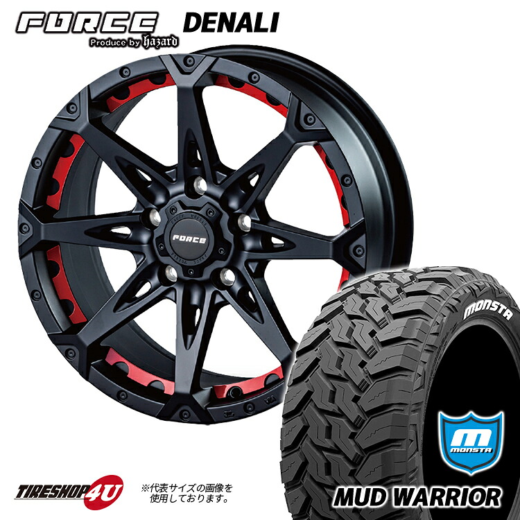 FORCE　DENALI 17X7.5J 5/127 +38　マットブラック レッドインサート付属 MONSTA　MUD WARRIOR 265/70R17　ホワイトレター 新品 17インチ タイヤホイール 4本セット フォース デナリ モンスタ マッドウォーリア M/T Jeep ジープ ラングラー JL JK オフロード