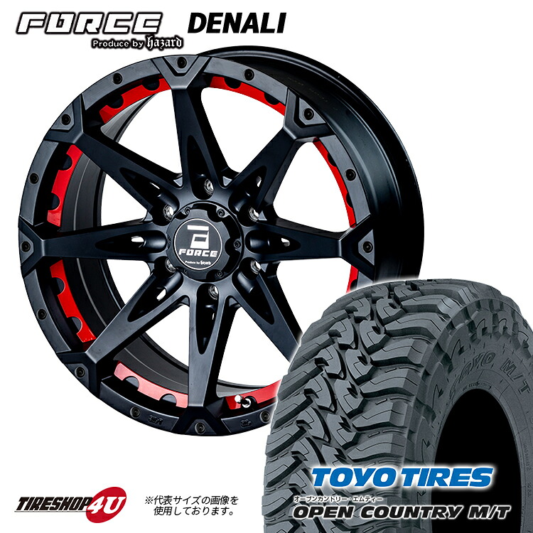FORCE　DENALI 17X7.5J 5/127 +38　マットブラック レッドインサート付属 TOYO　OPEN COUNTRY M/T 265/70R17 121/118P LT 新品 17インチ タイヤホイール 4本セット フォース デナリ トーヨー オープンカントリー MT Jeep ジープ ラングラー JL JK オフロード