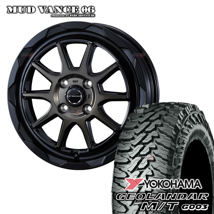 MUD VANCE 06 12X4.00B 4/100 +40 BLACK POLISH BRONZE-CLEAR YOKOHAMA GEOLANDAR M/T G003 145/80R12 80/78N 軽トラック 軽バン エブリイ ハイゼット N-VAN 新品 タイヤホイールセット 4本価格 マッドヴァンス MUDVANCE06 ヨコハマ ジオランダー MT 12インチ|TIRE SHOP 4U 店