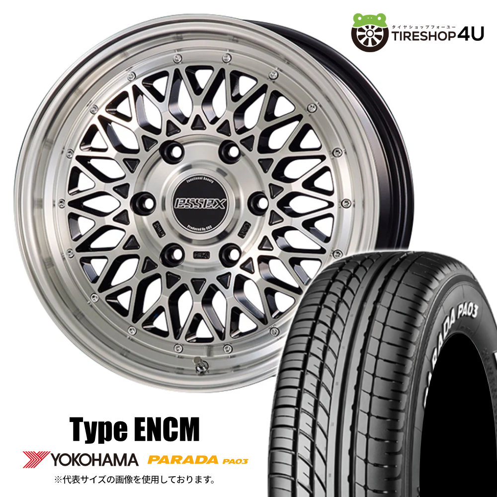 【取付対象】ESSEX Type ENCM 16×6.5J 6/139.7 +38 BP ブラックポリッシュ YOKOHAMA PARADA PA03 215/65R16 C 109/107S WL サマータイヤホイール 4本セット 16インチ CRS エセックス ヨコハマ パラダ ホワイトレター 【ハイエース レジアスエース 200系 HIACE】