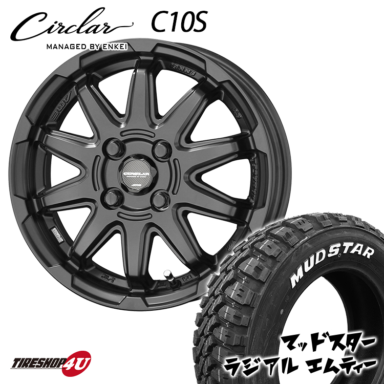 軽自動車 ハスラー など 14インチ CIRCLAR C10S 14X4.5J 4/100 +45 マットブラック MUDSTAR RADIAL  M/T 165/65R14 ホワイトレター 新品 タイヤホイールセット 4本価格 マッドスター ラジアル MT オフロードタイヤ 共豊 サーキュラー 