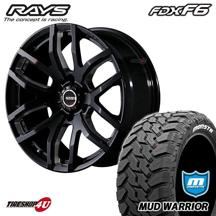 RAYS TEAM DAYTONA FDX F6 18X8.0J 6/139.7 +20 8J B8 ブラックマシニング MONSTA MUD WARRIOR 265/60R18 LT ホワイトレター 新品 タイヤホイールセット 4本価格 18インチ ハイラックス プラド など レイズ チーム デイトナ FDXF6 モンスタ マッドウォーリア M/T