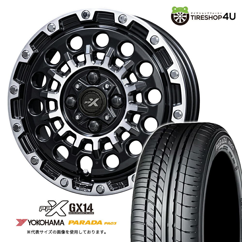 【取付対象】 KYOHO PPX GX14 14×4.5J 4/100 +45 マットブラックポリッシュ YOKOHAMA PARADA PA03 BL 165/55R14 95/93N C サマータイヤホイール 4本セット 14インチ ヨコハマ パラダ ブラックレター 【 軽自動車 軽トラック 軽バン カスタム車など】