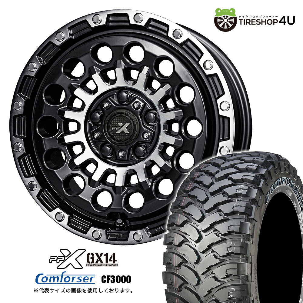 【取付対象】 KYOHO PPX GX14 16×5.5J 5/139.7 +22 マットブラックポリッシュ Comforser CF3000 185/85R16 98/95Q 6PR LT サマータイヤホイール 4本セット 16インチ コンフォーサー M/T 【 ジムニー JB64W リア純正キャップ対応 】 画像はイメージです
