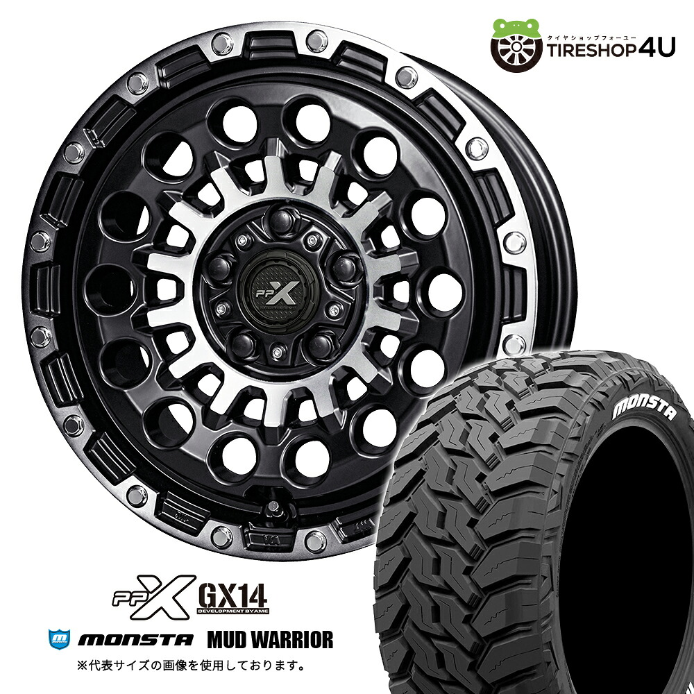 KYOHO PPX GX14 16×7.0J 5/114.3 +35 マットブラックポリッシュ MONSTA MUD WARRIOR 215/70R16 107/105Q LT 8PR WL サマータイヤホイール 4本セット 16インチ モンスタ マッドウォーリア ホワイトレター 【デリカD5 DELICA D:5 など】