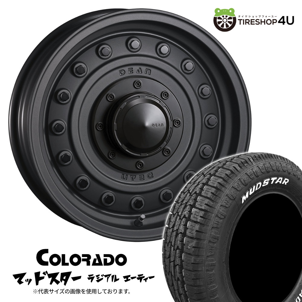 CRIMSON DEAN COLORADO 16X6.5J 6/139.7 +38 マットチャコールブラック MUDSTAR RADIAL A/T 215/65R16 109/107L LT ホワイトレター 新品 タイヤホイール 4本セット 16インチ ハイエース 200系 バン クリムソン ディーン コロラド マッドスター ラジアル AT｜TIRE SHOP 4U 店