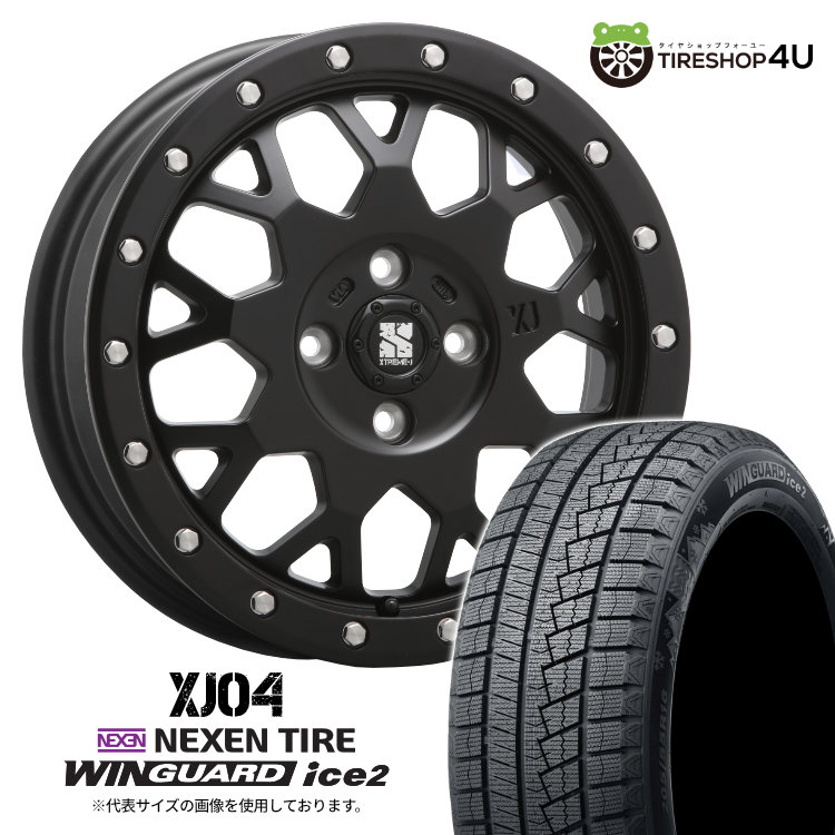 【取付対象】 MLJ XJ04 14×4.5J 4/100 +43 サテンブラック 2025年製 NEXEN WINGUARD ice2 155/65R14 75T スタッドレスタイヤホイール 4本セット 14インチ エクストリームJ ネクセン ウィンガードアイス2 【 軽自動車 スペーシア 軽トラック カスタム車など】