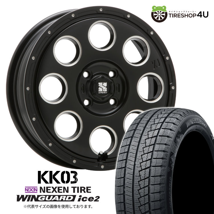 【最大P25倍】MLJ KK03 14×4.5J 4/100 +45 SBM サテンブラックミルド 2025年製 NEXEN WINGUARD ice2 165/55R14 72T スタッドレスタイヤホイール 4本セット 14インチ エクストリームJ ネクセン ウィンガードアイス2 【 軽自動車 軽トラックなど】