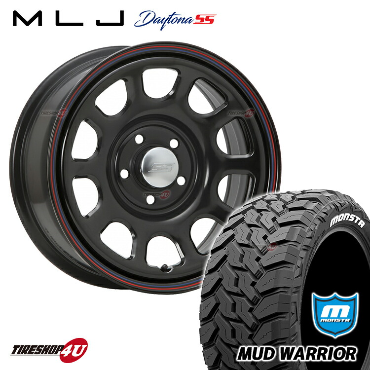 【楽天市場】新品 タイヤホイールセット 4本価格 16インチ デリカD5 など MLJ DAYTONA SS 16X7.0J 5/114.3 +35  7J ブラック 赤青ライン MONSTA MUD WARRIOR 235/70R16 LT ホワイトレター モンスタ マッドウォーリア M/T  オフロードタイヤ デイトナ ...