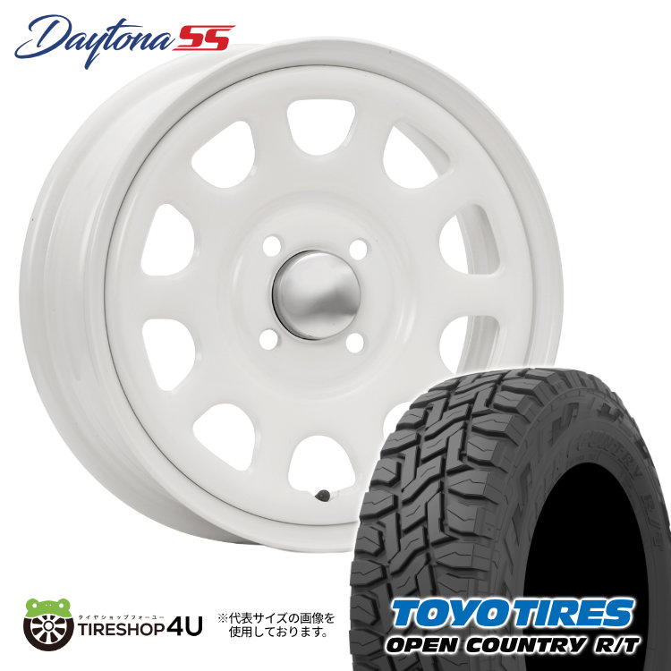【最大P15倍】新品 タイヤホイールセット 4本価格 14インチ 軽自動車 ワゴンR ムーヴ など MLJ DAYTONA SS 14X5.0J 4/100 +42 5J ホワイト TOYO OPEN COUNTRY R/T 155/65R14 75Q デイトナSS スチール製 鉄チン トーヨー オープンカントリー RT オフロードタイヤ｜TIRE SHOP 4U 店