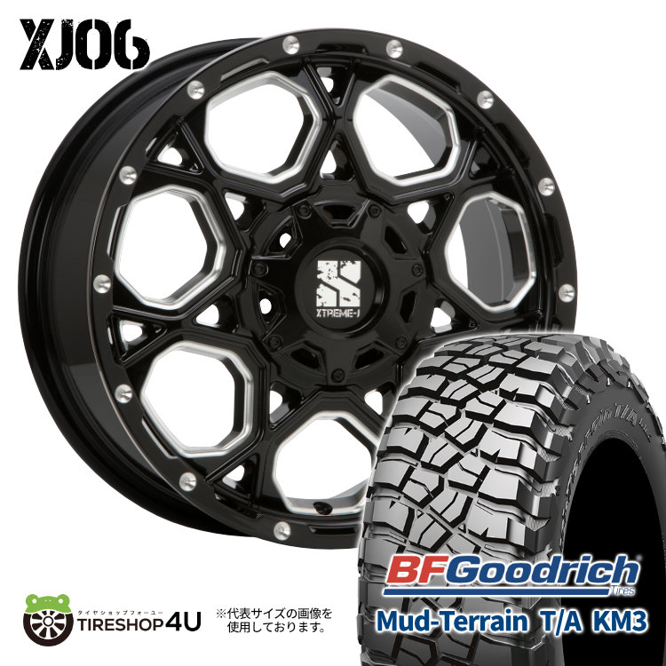【取付対象】 MLJ XJ06 17×7.5J 5/110/127 40 GBM グロスブラックミルド BFGoodrich Mud-Terrain T/A KM3 265/70R17 121/118Q LT サマータイヤホイール 4本セット 17インチ XTREME-J エクストリームJ BFグッドリッチ マッドタイヤ 【 ジープ ラングラー JL 】