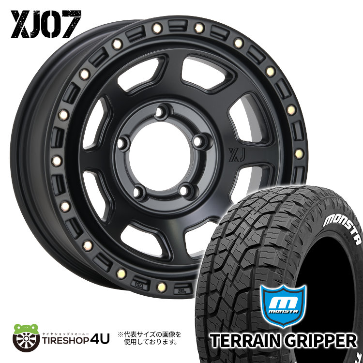 MLJ XJ07 16×5.5J 5/139.7 +20 SB サテンブラック MONSTA TERRAIN GRIPPER 175/80R16 91S WL サマータイヤホイール 4本セット 16インチ XTREME-J エクストリームJ モンスタ テレーングリッパー ホワイトレター 【 ジムニー JB64 】