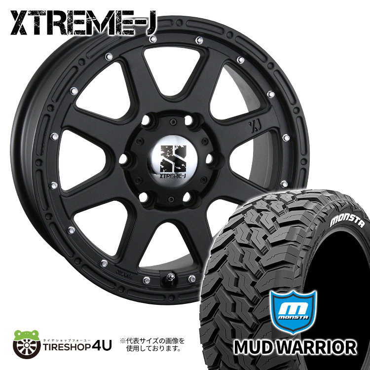 【取付対象】 XTREME-J 17X7.5J 6/139.7 +25 フラットブラック MONSTA MUD WARRIOR 265/70R17 ホワイトレター 新品 タイヤホイールセット 4本価格 17インチ MLJ エクストリームJ モンスタ マッドウォーリア M/T ハイラックスサーフ プラド FJクルーザー など｜TIRE SHOP 4U 店
