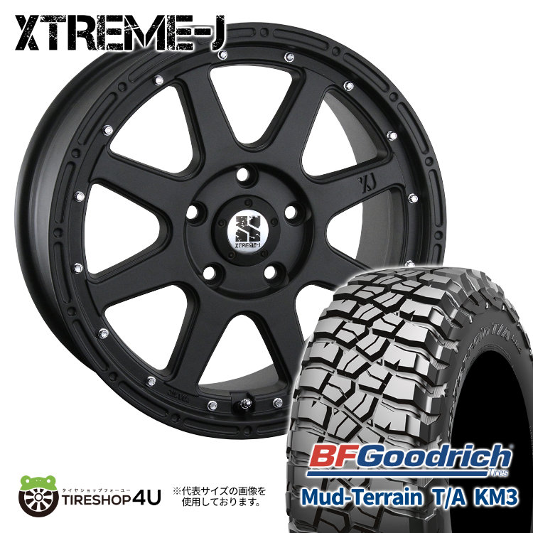 【最大P25倍】MLJ XTREME-J 17×7.5J 5/127 40 FB フラットブラック BFGoodrich Mud-Terrain T/A KM3 265/70R17 121/118Q LT サマータイヤホイール 4本セット 17インチ XTREMEJ エクストリームJ BFグッドリッチ マッドタイヤ 【 ラングラー JL JK 】